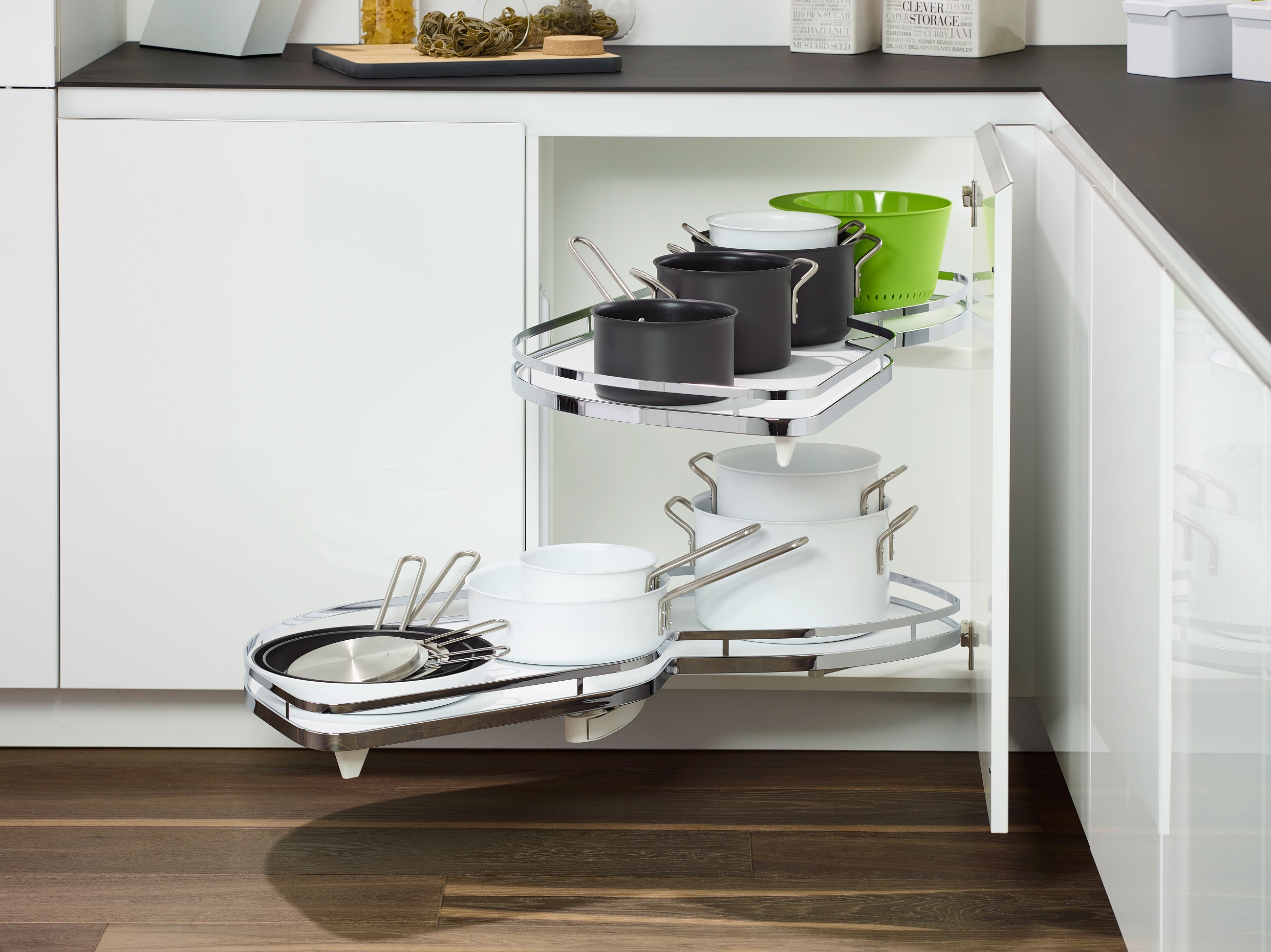 КОМПЛЕКТ левый, Леманс 500 мм, H 720-900, Арена СТИЛЬ, 2 полки, 2 доводчика, цвет ХРОМ Kessebohmer | официальный магазин