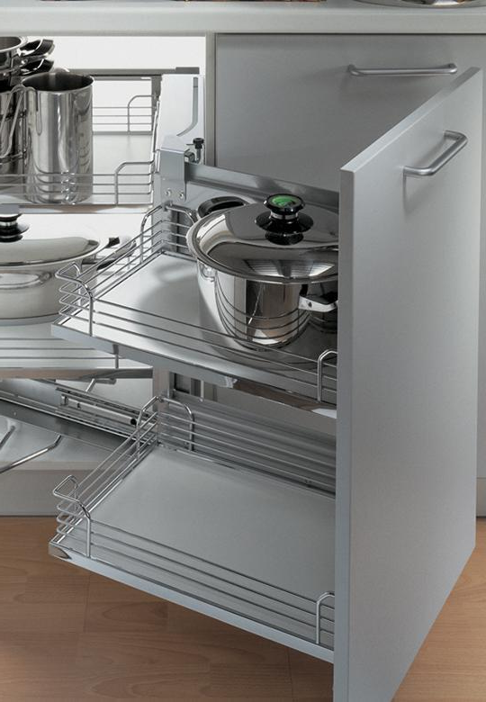 КОМПЛЕКТ правый, Волшебный угол 450-600 мм, H 525, Арена КЛАССИК, 4 полки, цвет ХРОМ Kessebohmer | официальный магазин